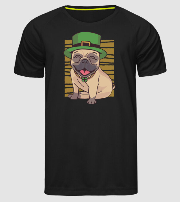 Sfântul Patrick Mops model negru pe tricou
