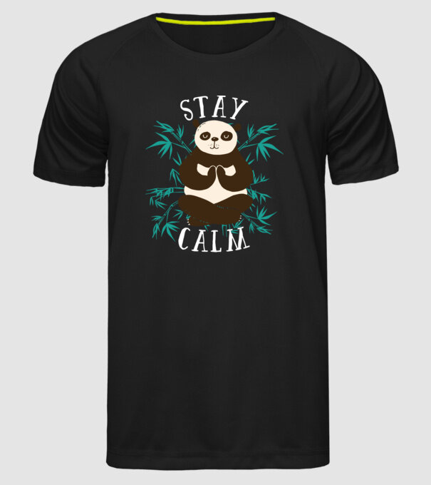Stay Calm Panda meditație model negru pe tricou