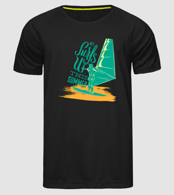 Surfs up this summer model negru pe tricou