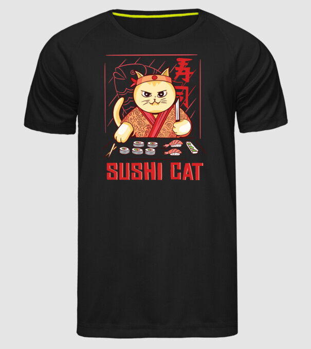 Pisică Sushi model negru pe tricou