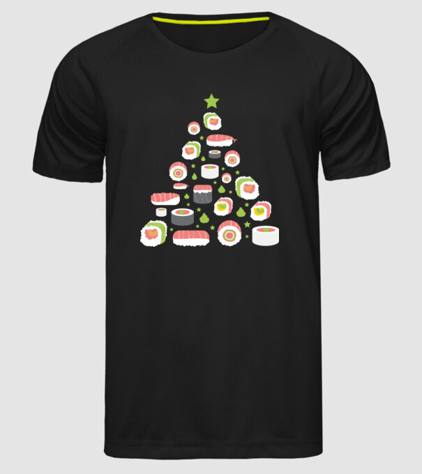 Pom de Crăciun Sushi model negru pe tricou