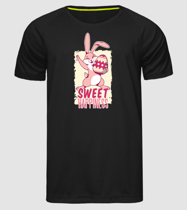 Sweet Happiness pentru Paște tricou cu iepuraș model negru pe tricou
