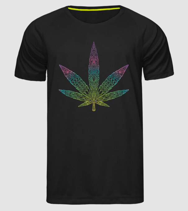Frunză colorată de marijuana model negru pe tricou