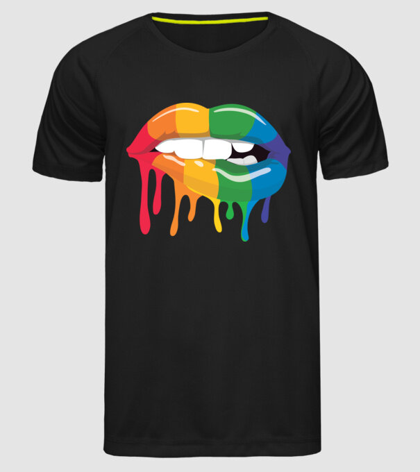 Gură curcubeu model negru pe tricou