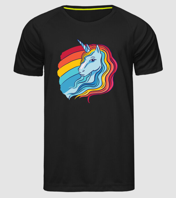 Unicorn cu Curcubeu model negru pe tricou