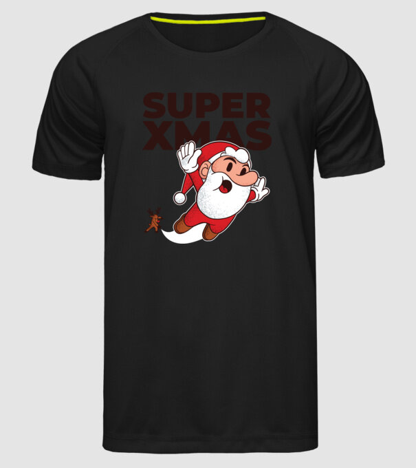 Super Moș Crăciun tricou de Crăciun model negru pe tricou