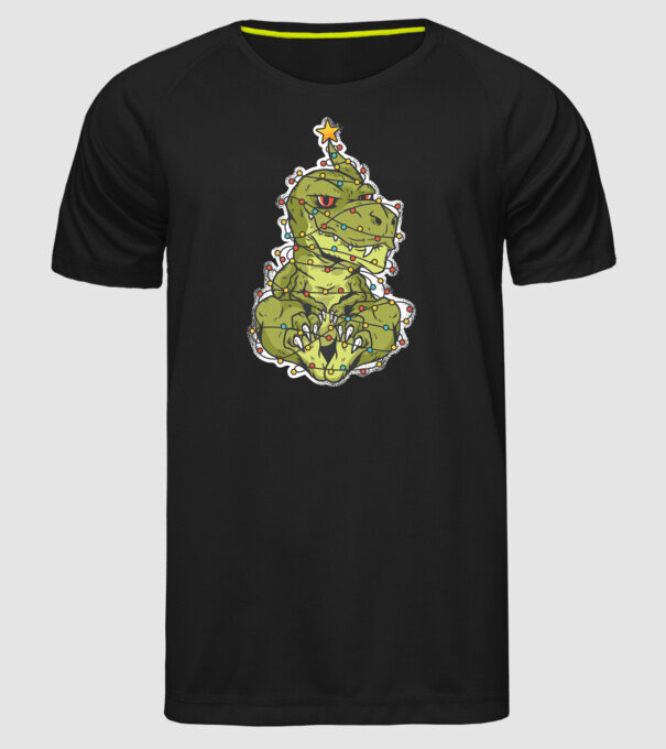 Dinozaur T-rex Pom de Crăciun tricou model negru pe tricou