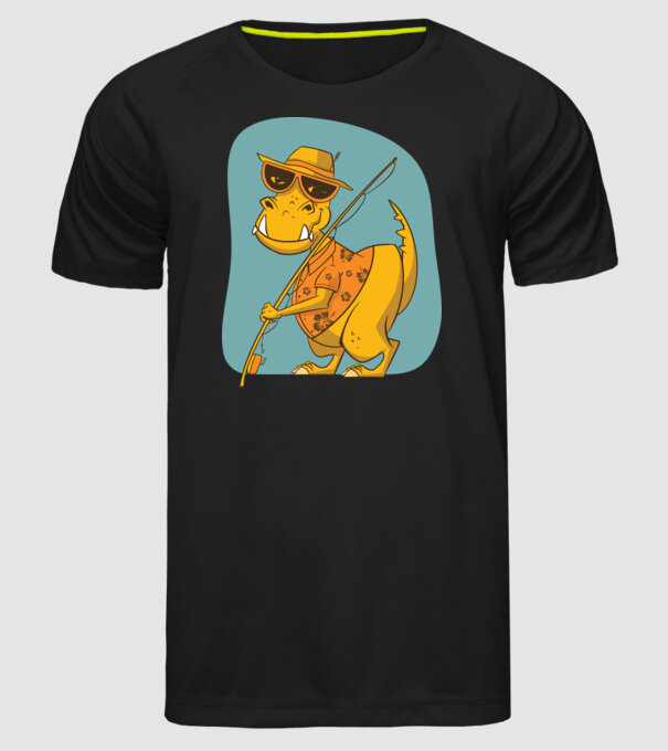 T-rex Pescar model negru pe tricou