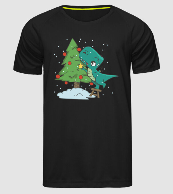 T-rex decorare pom de Crăciun model negru pe tricou