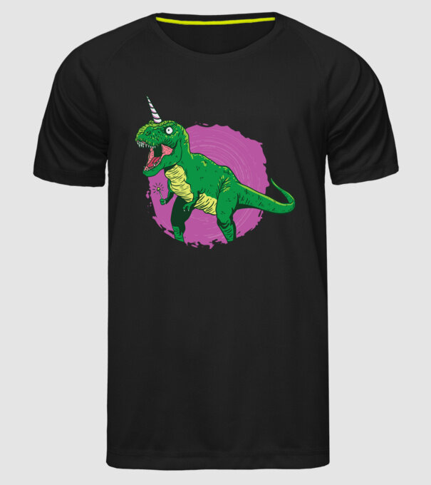 T-rex unicorn model negru pe tricou