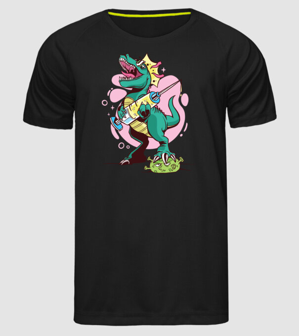 T-rex Vaccin model negru pe tricou