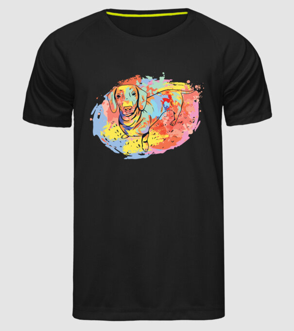 Teckel colorat model negru pe tricou