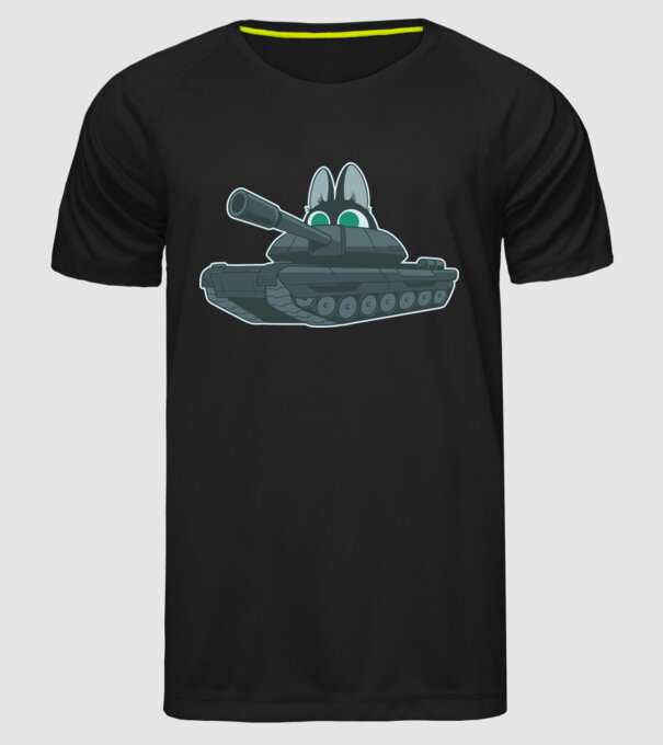 Pisică cu tanc model negru pe tricou