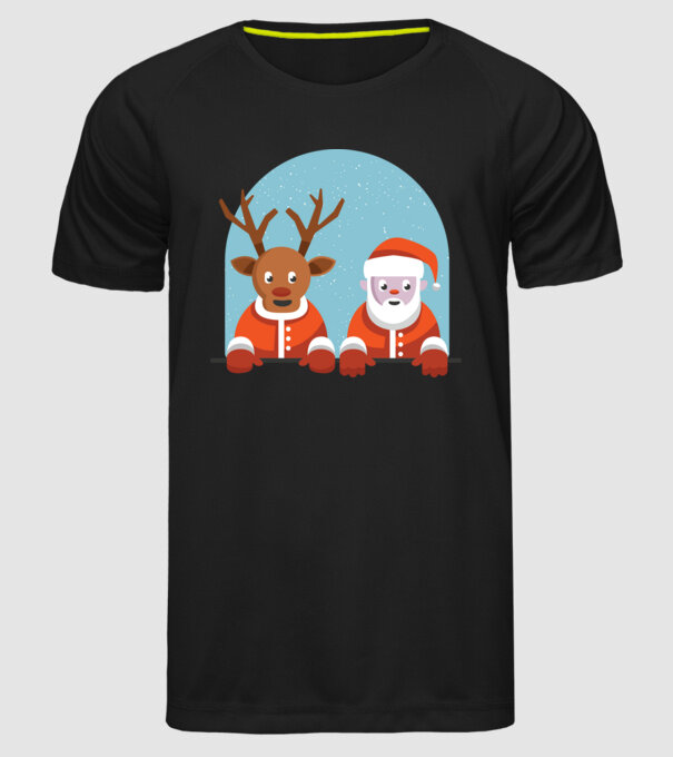 Moș Crăciun și Ren tricou de Crăciun T-shirt model negru pe tricou