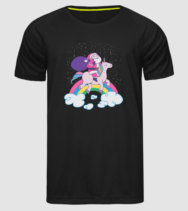 Moș Crăciun Unicorn model negru pe tricou