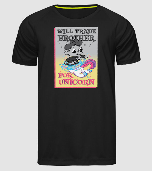 Îl ofer la schimb pe fratele meu pentru un unicorn model negru pe tricou