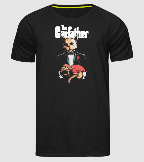 The Catfather model negru pe tricou