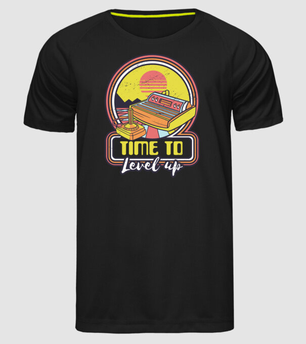 Time to Level Up model negru pe tricou