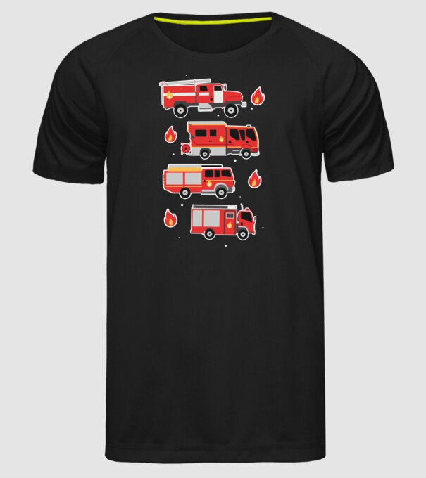 Mașini de pompieri model negru pe tricou