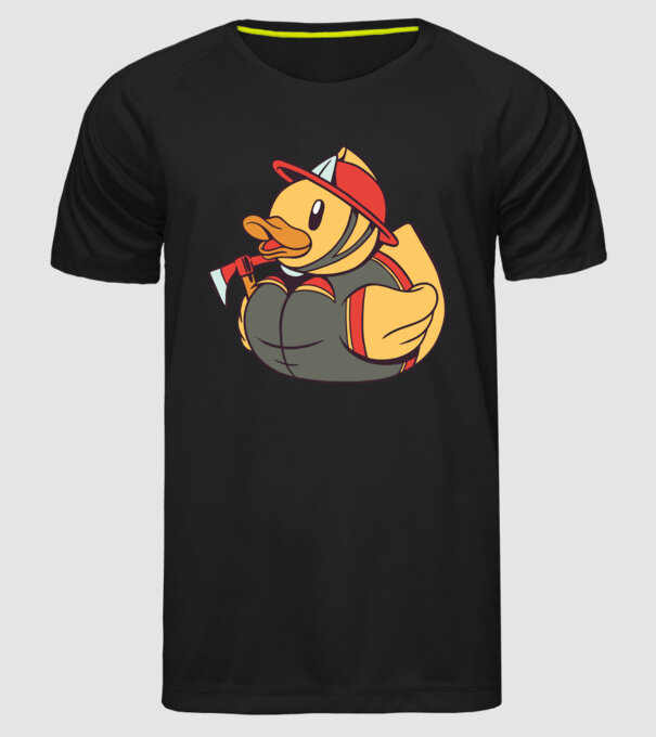 Rățușcă de cauciuc Pompier model negru pe tricou