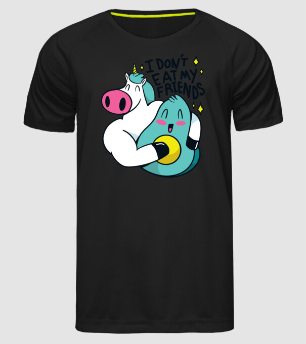 Unicorn Avocado Prietenie model negru pe tricou