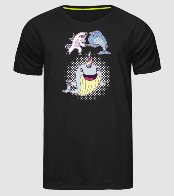 Unicorn Balenă Fuziune - Narval model negru pe tricou