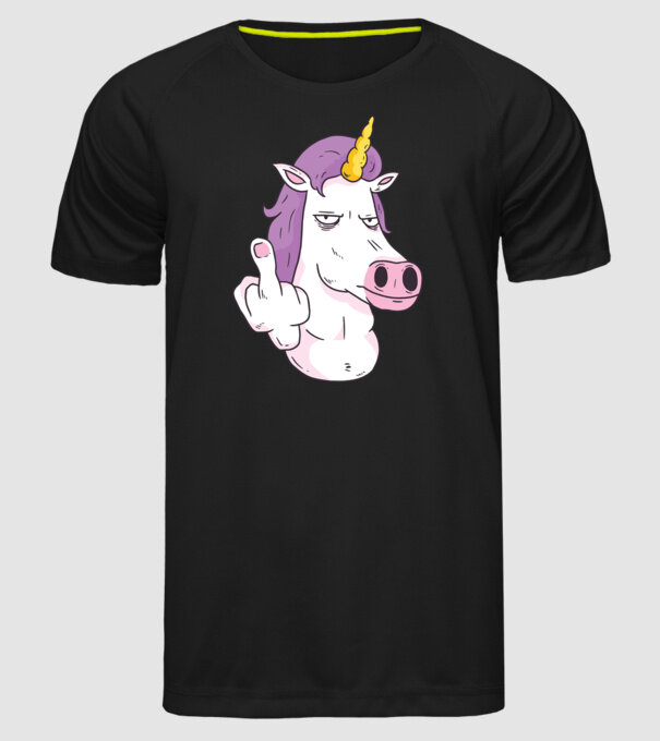 Unicorn arată degetul model negru pe tricou