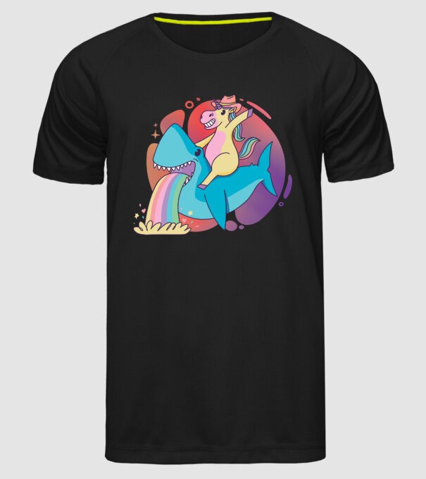 Unicorn pe rechin model negru pe tricou