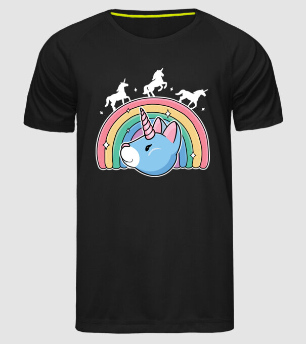 Pisică Unicorn model negru pe tricou