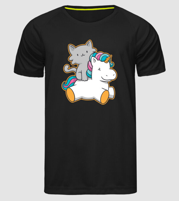 Unicorn Cu pisică model negru pe tricou