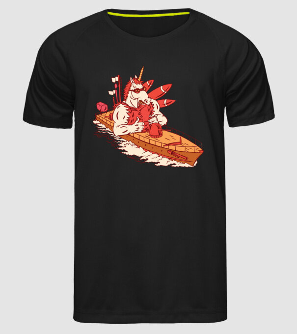 Unicorn Corabie de luptă model negru pe tricou
