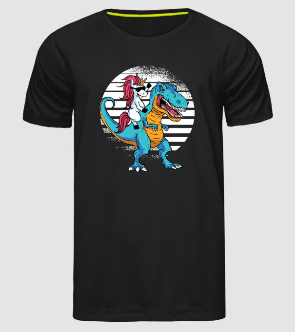 Unicorn cu dinozaur tricou amuzant model negru pe tricou