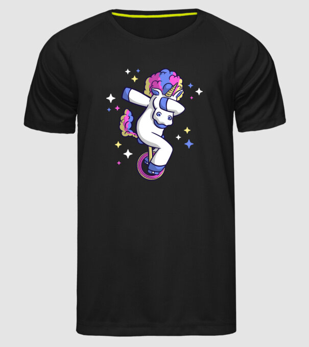 Unicorn pe monociclu model negru pe tricou