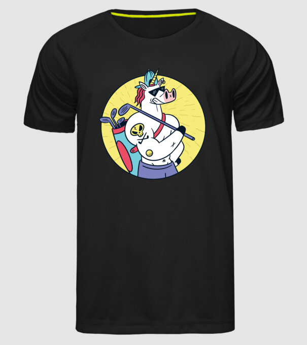 Unicorn Golf model negru pe tricou