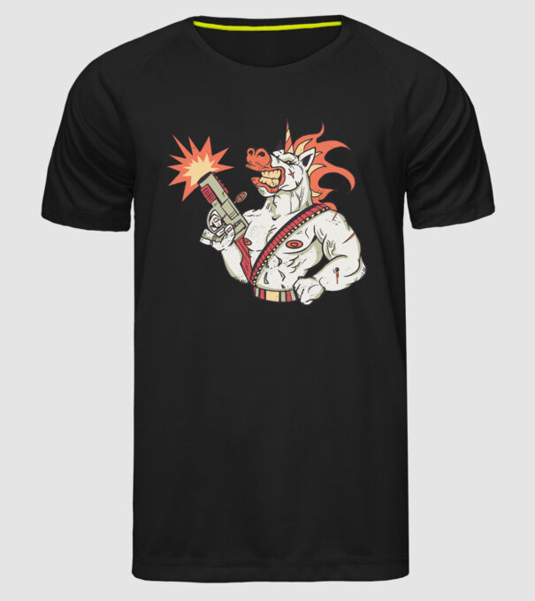 Unicorn Războinic model negru pe tricou