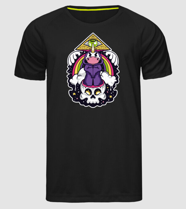 Unicorn Illuminati model negru pe tricou