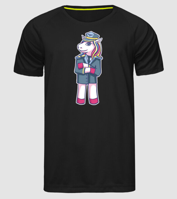 Unicorn Pilot model negru pe tricou
