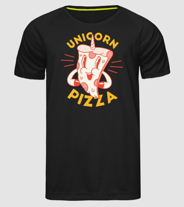 Unicorn Pizza model negru pe tricou