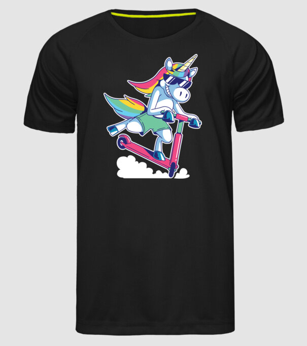 Unicorn cu trotinetă tricou amuzant model negru pe tricou