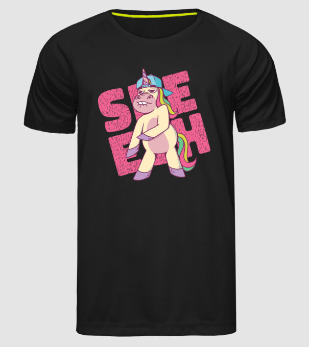 Unicorn Shesh model negru pe tricou