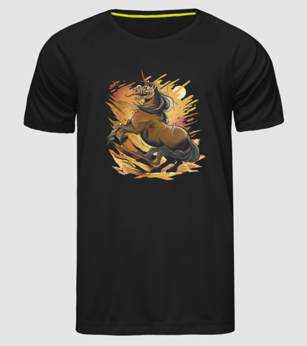 Unicorn Zombie model negru pe tricou