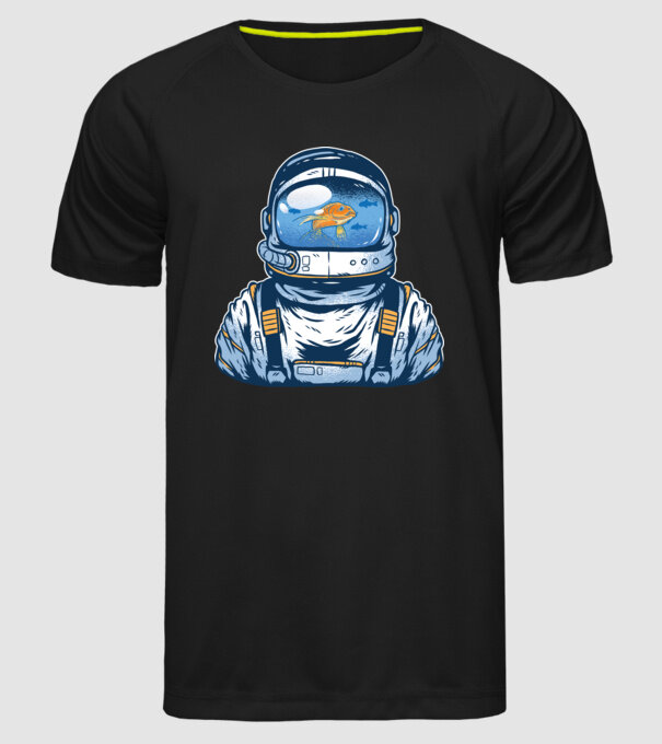 Peștișor auriu Astronaut model negru pe tricou