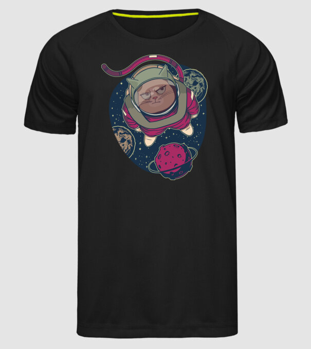 Pisică Astronaut model negru pe tricou