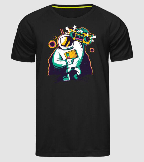 Astronaut cu casetofon model negru pe tricou