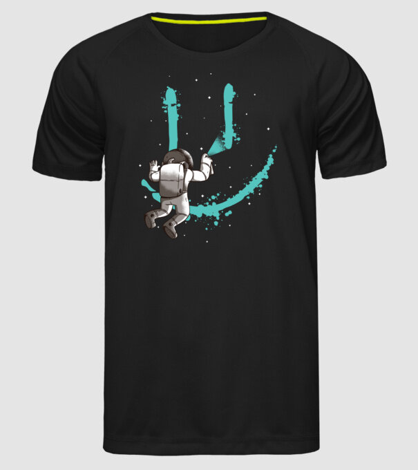 Astronaut Smiley Graffiti model negru pe tricou