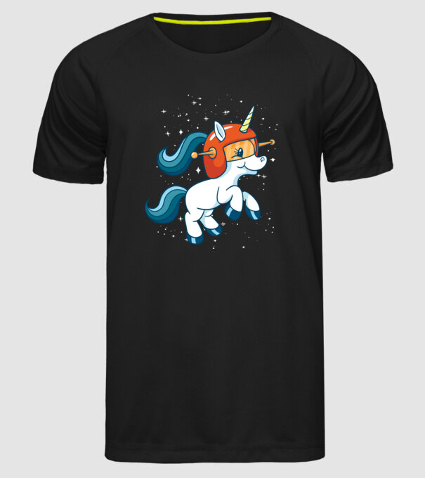 Unicorn Astronaut model negru pe tricou