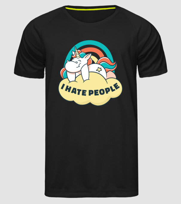 Urăsc oamenii Unicorn model negru pe tricou