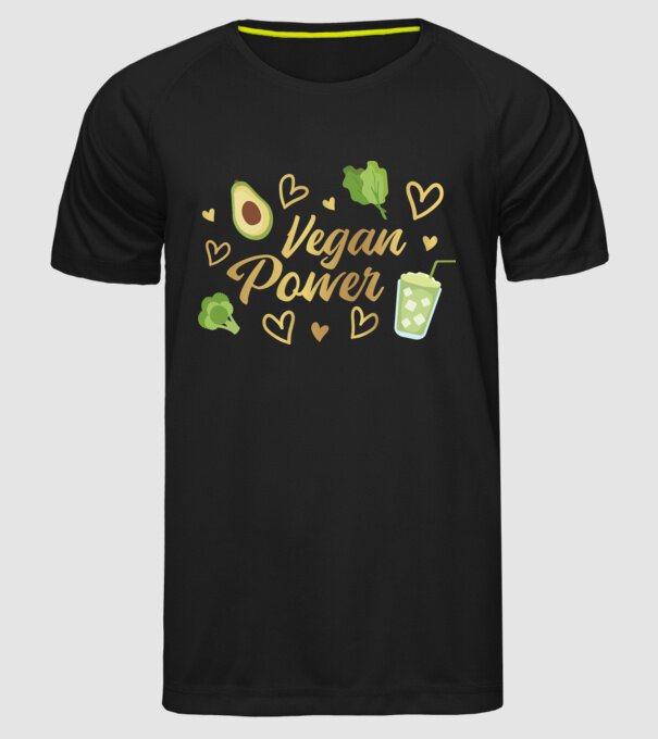 Vegan Power tricou vegan model negru pe tricou