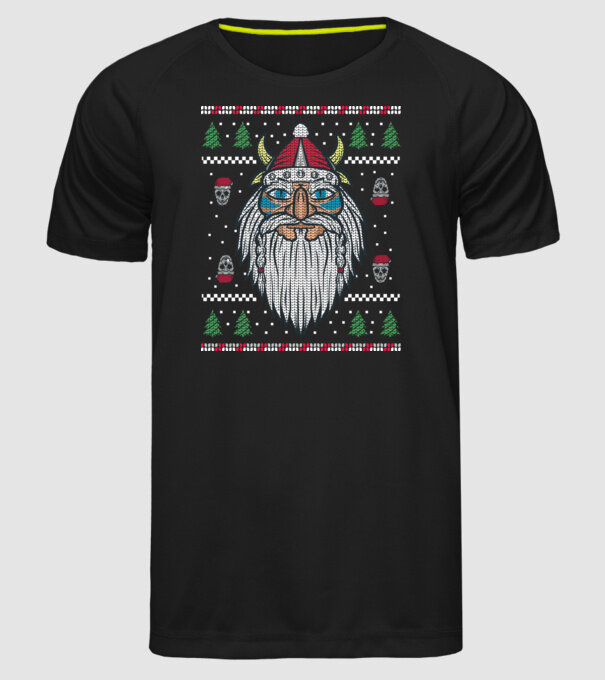 Moș Crăciun viking Pulover urât model negru pe tricou