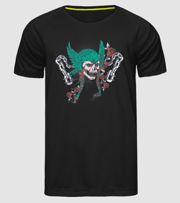 Vintage Craniu Viking model negru pe tricou